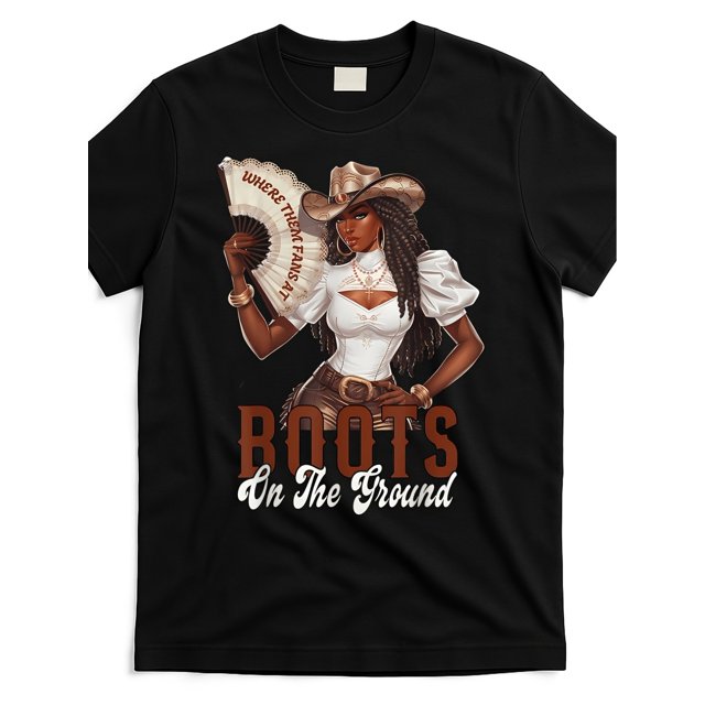 Men's Vintage Western Graphic T-Shirt - Retro Cowgirl "Boots on the Ground" Design, 100% Cotton Regular Fit Short Sleeve Tee for Casual Streetwear & Everyday Comfort, Retro T Shirt