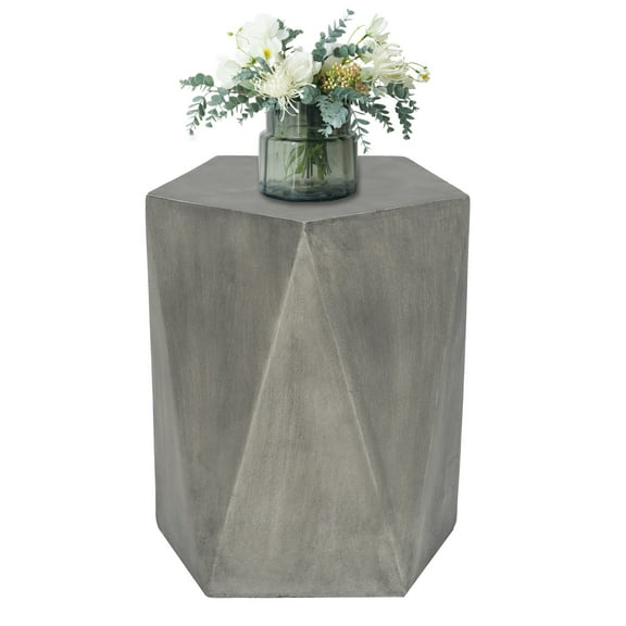 Joveco 18"H Concrete Side Table Outdoor Accent End Table, Garden Stool Plant Stand,Gray