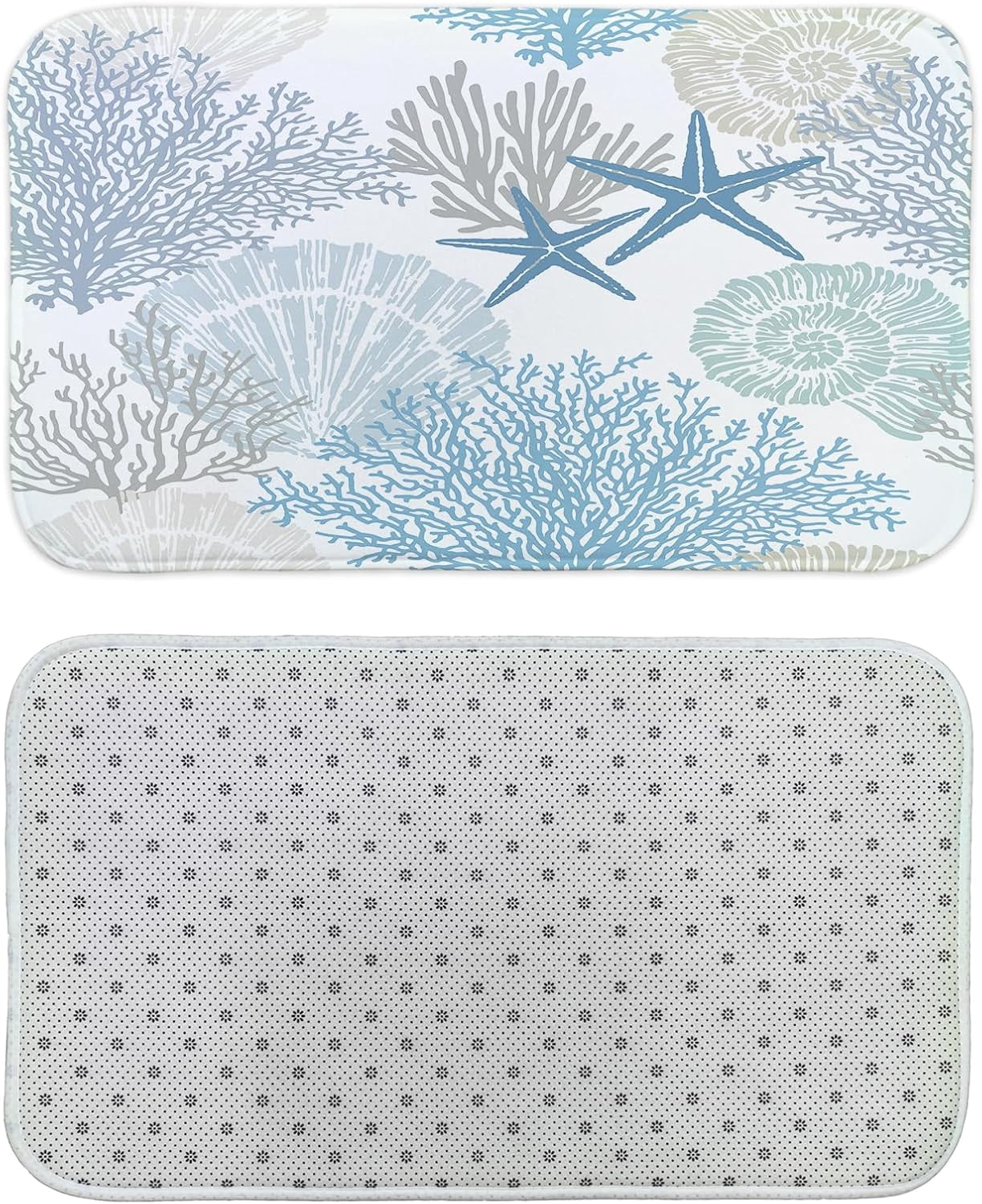 Nautical Coastal Beach Bath Mat Rug for Bathroom, Blue Tropical Ocean Seashell Coral Bathroom Floor Rugs Mats Non Slip Kitchen Indoor Summer Sea Beachy Decor Decoration Accessories 17X29 in