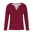 thumbnail image 4 of CLOISE Tees for Women Fall Fashion Striped Blouses V-Neck Long Sleeve Tees Comfy Color Block Basic Tops Y2k Outfits Wine M, 4 of 4