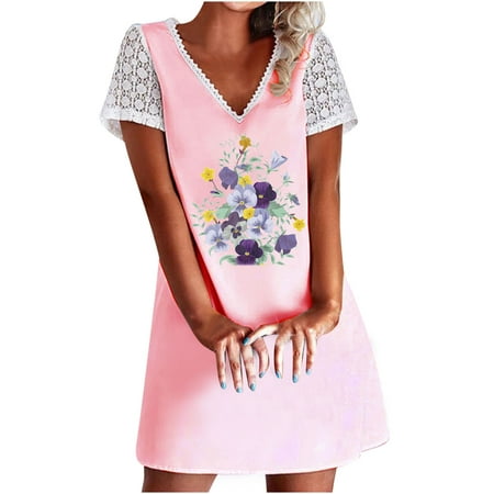 

Plus Size Dresses Women S Summer Sexy Casual Dresses Casual Short Sleeve V-Neck Puff Sleeve Print Dress Mens Dress Shoes Pink M
