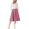 thumbnail image 2 of Corduroy Skirt for Women Button Front High Waist Vintage Stretch A-Line Flared Casual Midi Skirts with Pockets M Pink, 2 of 6