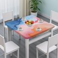thumbnail image 3 of Blue Pink Orange Marble Square Fitted Tablecloth with Elastic Edge,Square Table Cover,Washable Elastic Table Cover for Home Kitchen Party Decor 34"x34", 3 of 6