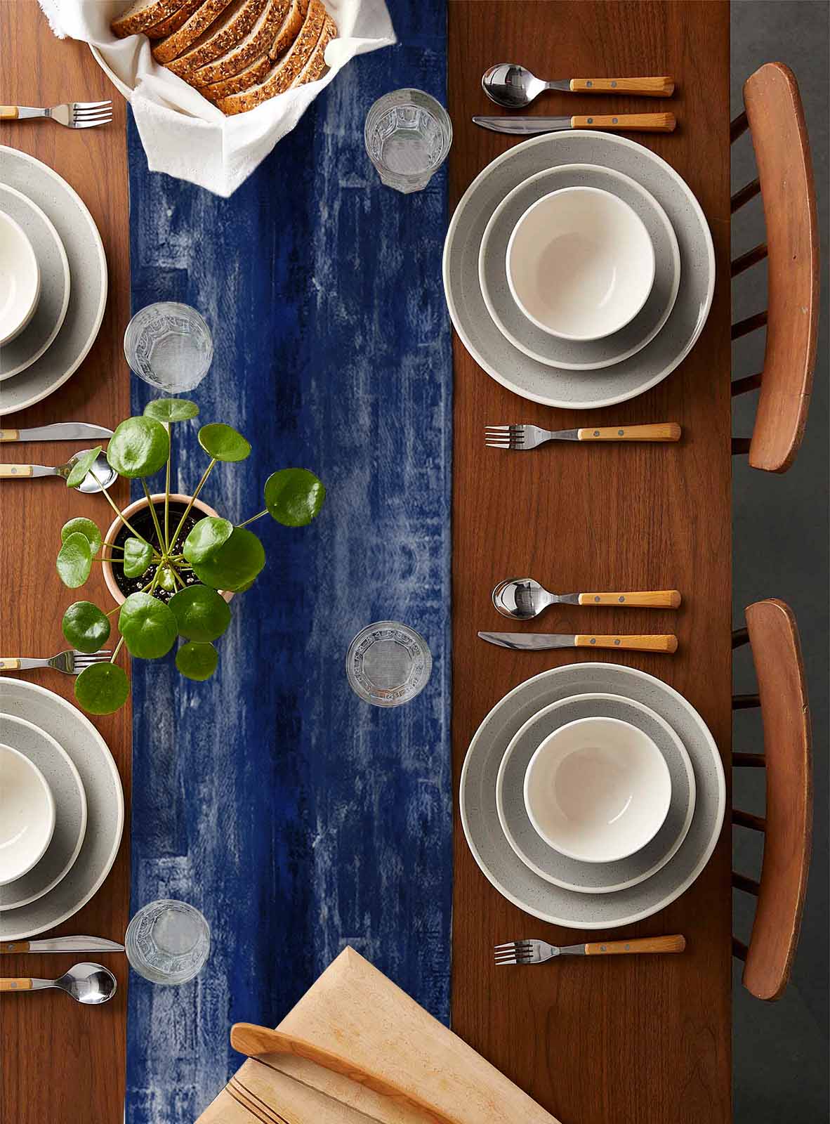 Table Runner 60 Inches Long for Kitchen Dining, Navy Blue Dresser Scarf Farmhouse, Dining Table Decorations for Wedding/Parties, Retro Oil Painting Modern Abstract Art Aesthetics 13 x 60 In