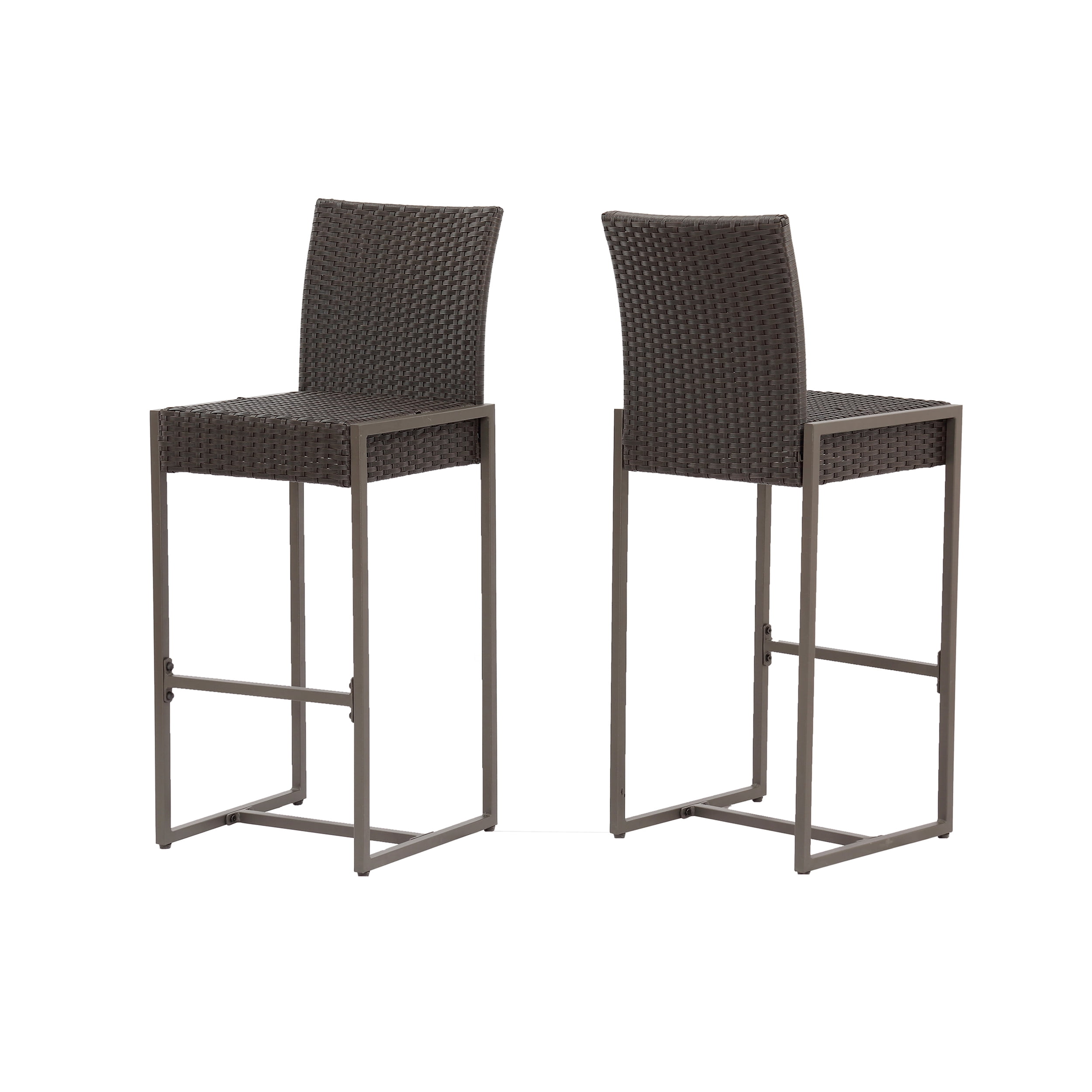 Kelly Outdoor Wicker 30 Inch Barstool, Set of 2, Dark Brown