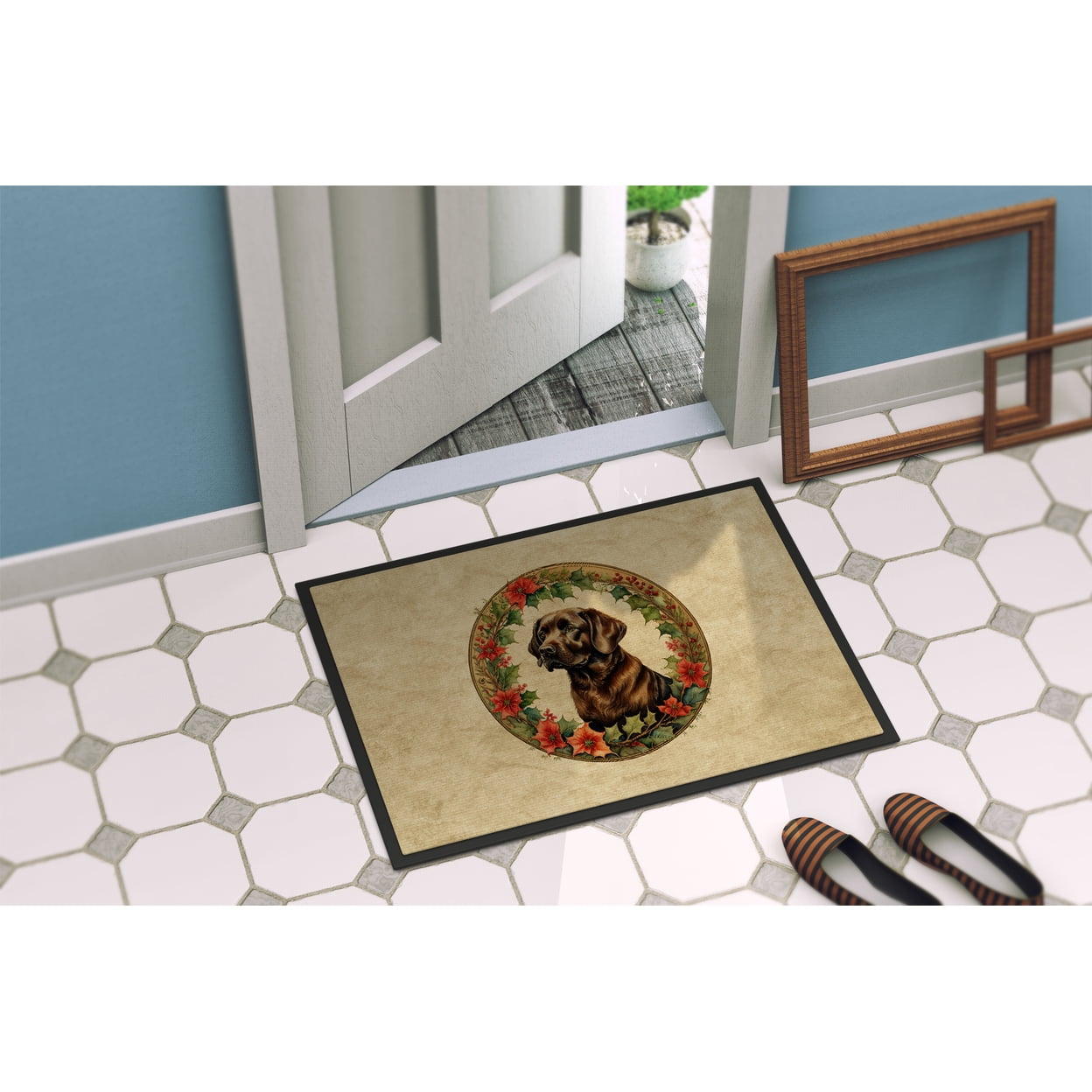 Carolines Treasures DAC2387MAT 18 x 27 in. Unisex Labrador Retriever Christmas Flowers Doormat