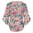 thumbnail image 6 of Pink Floral Painted Fabric Design Women's V-Neck Blouse With 3/4 Ruffled Bell Sleeves Casual Top Ladies Blouses, 6 of 7