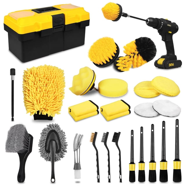 Kit de Detallado de Automóviles 27 Piezas Cepillos y Accesorios de Lavado