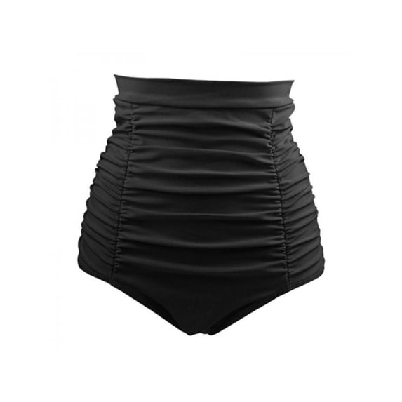 Ame Women Fashion High Waist Bikini Bottom Ladies Retro Solid Pleated Swimming Briefs Shorts,S-3XL