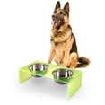 thumbnail image 6 of THE LICKER STORE Keaton 7.5" Medium/Large Modern Acrylic Rectangular Elevated Pet Feeder with 54oz 2-Stainless Steel Bowls, Green/Chrome, DBL2001G, 6 of 7