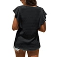 thumbnail image 3 of SAYOO Camisa suelta con botones en la parte delantera para mujer, blusas de trabajo de lunares suizos con cuello en V y mangas con volantes de verano SAYOO  Vida cotidiana, 3 of 4