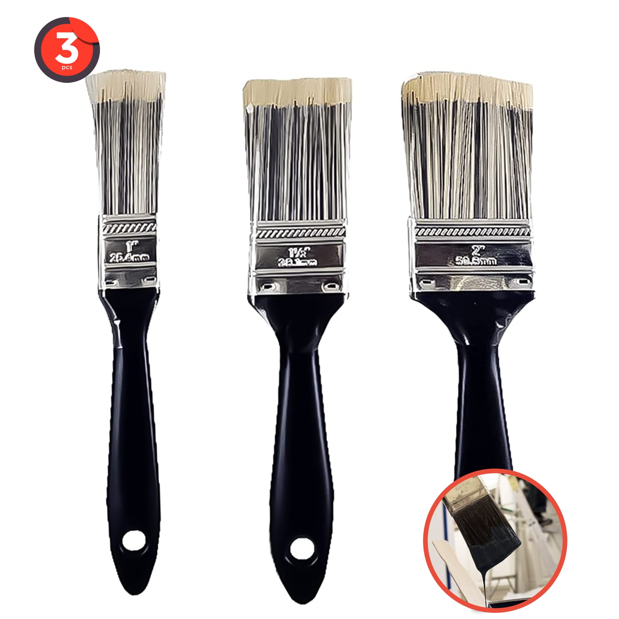 InHome Paint Brush Set 3 Brushes House Wall Trim Art Painting Supplies