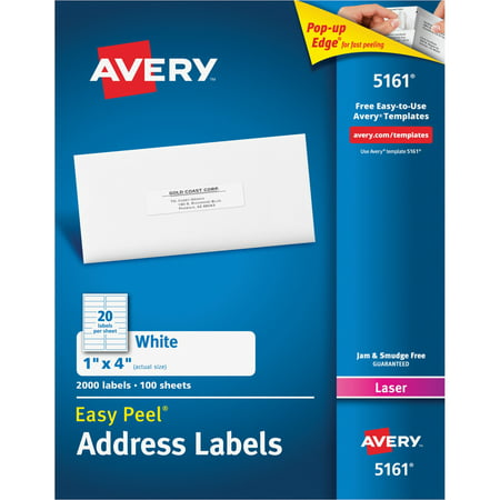 Avery Easy Peel Address Labels for Laser Printers, 1 x 4 in., White, 2000 Count