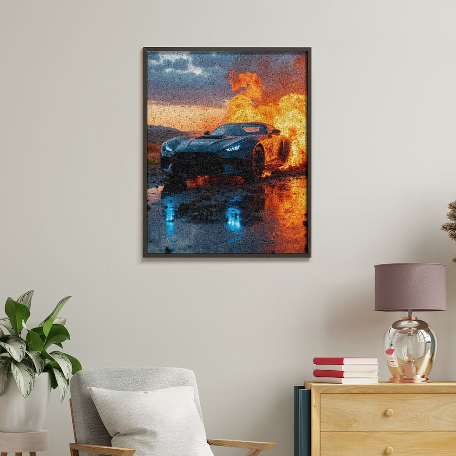 Paint by Numbers Kit for Adults, Sports Car Fiery Display Scene Paint by Numbers, Easy Paint by Numbers Kit for Adults Beginner, DIY Adult Paint by Number Kits on Canvas, 12x16in Home Decor