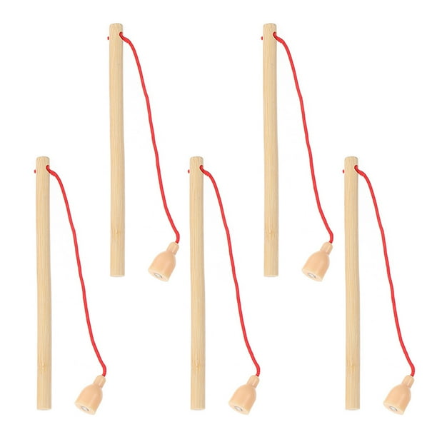 5 cañas de pescar magnéticas de madera, pequeñas cañas de pescar de juguete, juego de pesca