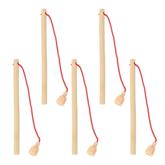 5 cañas de pescar magnéticas de madera, pequeñas cañas de pescar de juguete, juego de pesca