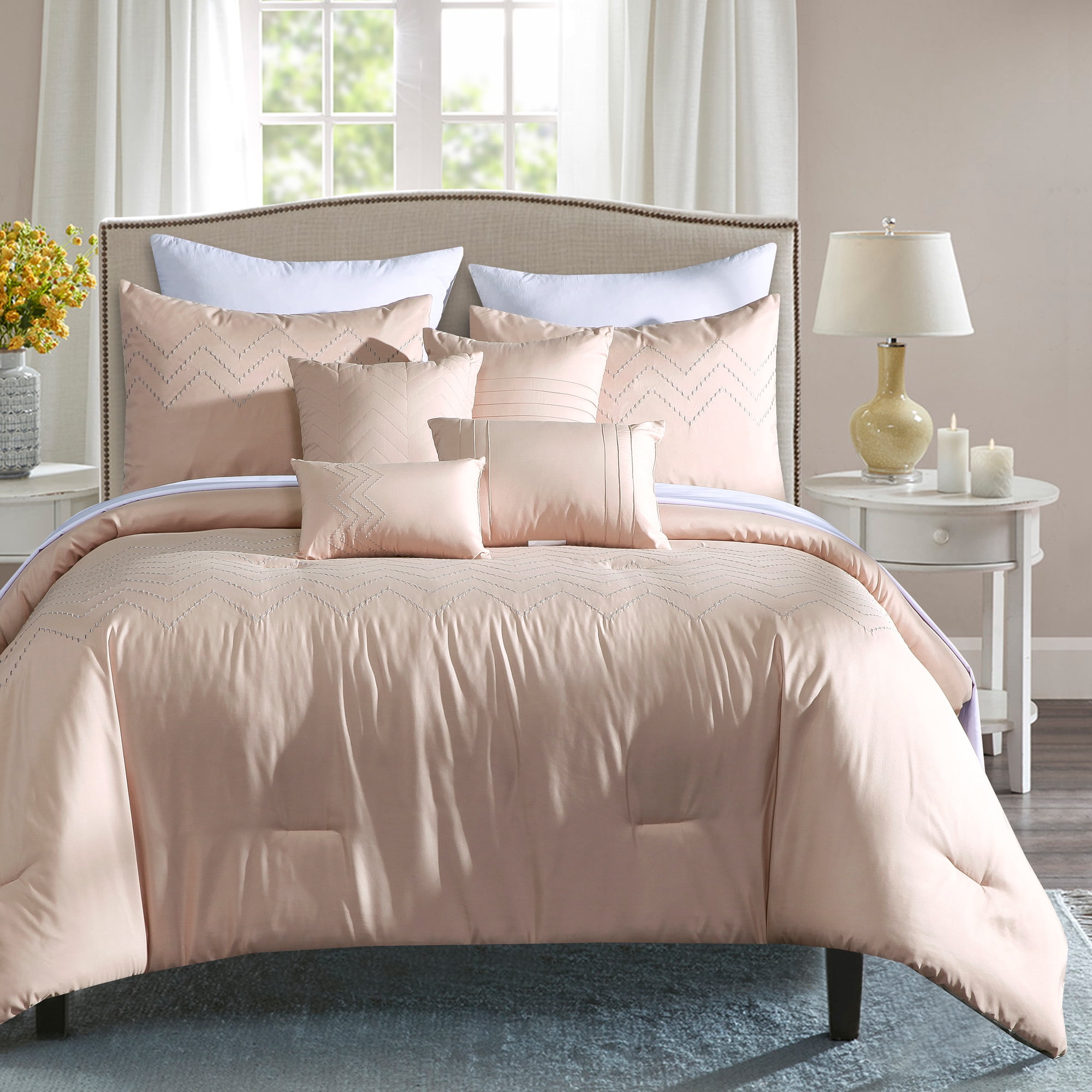 HGMart Bedding Comforter Set Bed In A Bag 7 Piece Luxury Embroidery Microfiber Bedding Sets