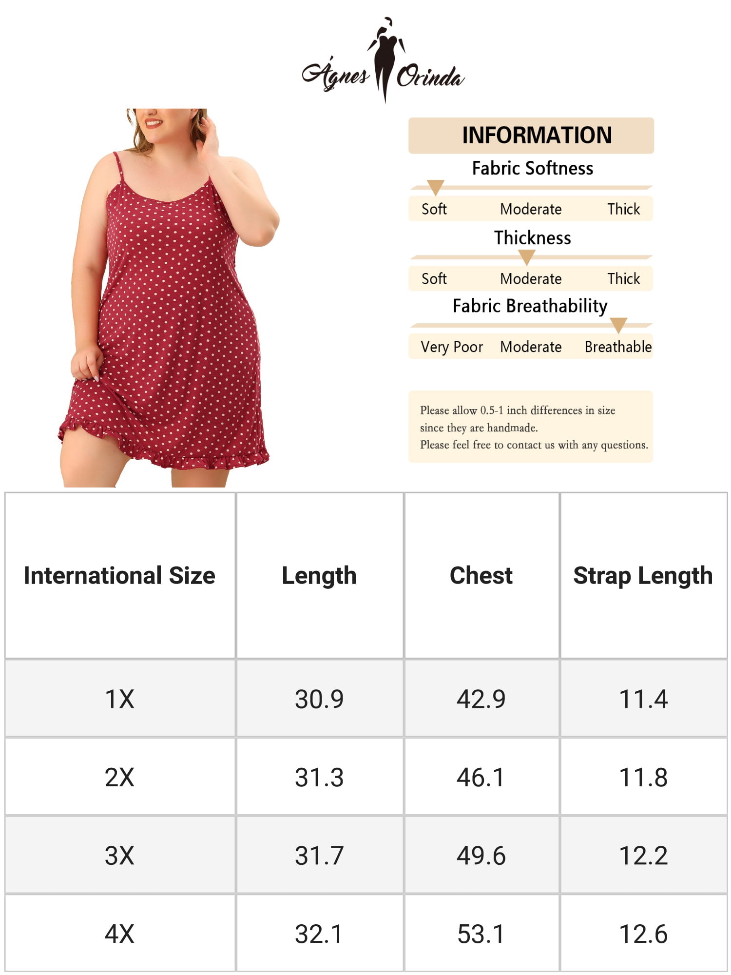 Unique Bargains Women's Plus Pajamas Adjustable Strap Polka Dots Ruffle Nightgown