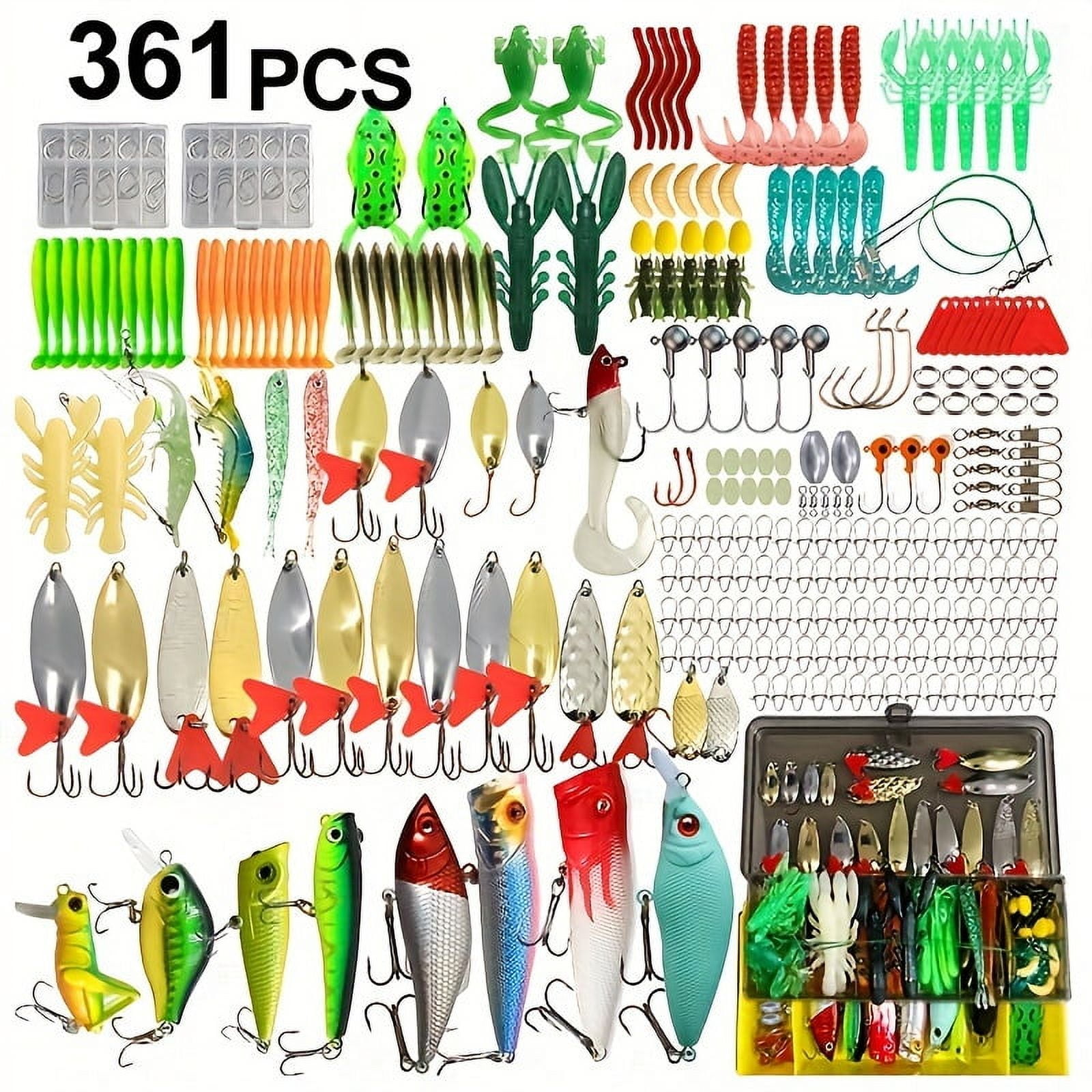 Fishing Lure Tackle Kit with Box, Including Minnow, Spoon Lures, Soft Lures Bait, Forg Soft Bait, Soft Worms Bait, Rigs Jig Head