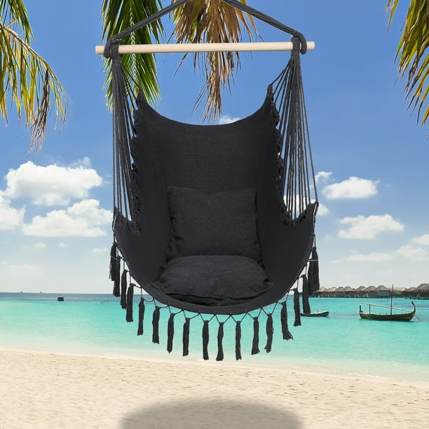 Large Hammock Chair Swing, Relax Hanging Rope Swing Chair with Two Seat Cushions, Soft Cotton 