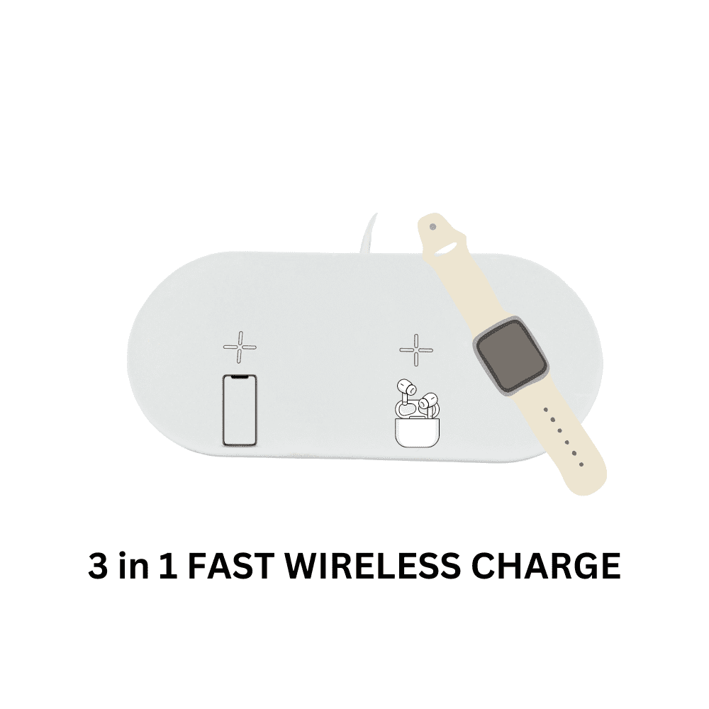 White Flat Wireless 10 Watt Charger 3 in 1 Qi Certified