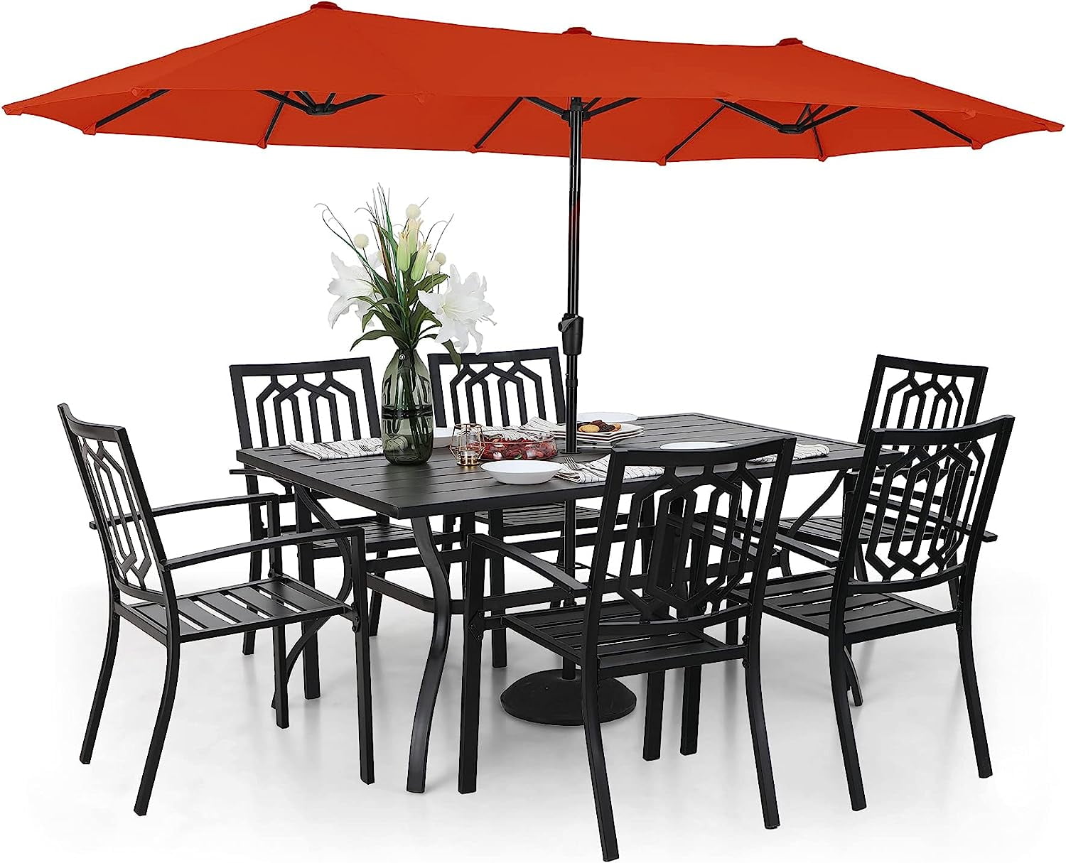 & William Patio Dining Set for 6 with 13ft Double-Sided Patio Umbrella ...
