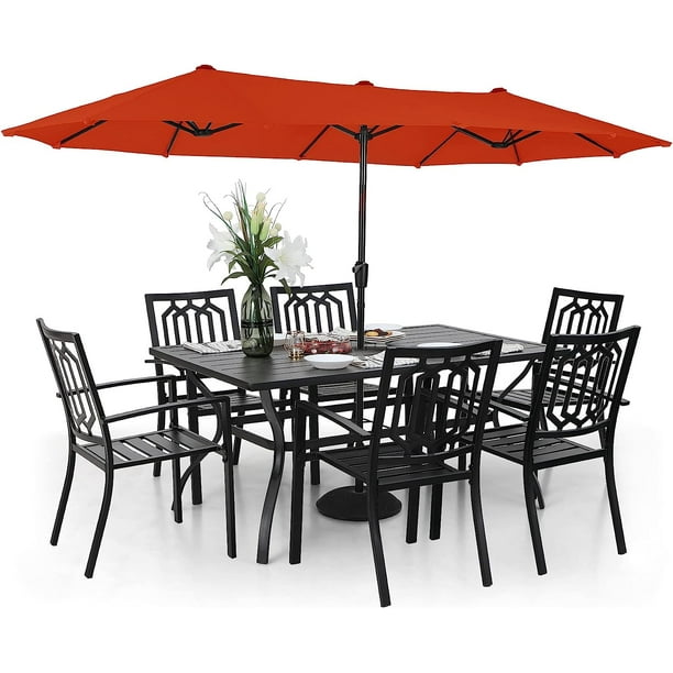& William Patio Dining Set for 6 with 13ft DoubleSided Patio Umbrella