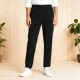thumbnail image 2 of Womens Pants Elastic Waist with Pockets Regular Trousers Pure Color Wide Leg Comfortable Ladies Casual Slacks, 2 of 5