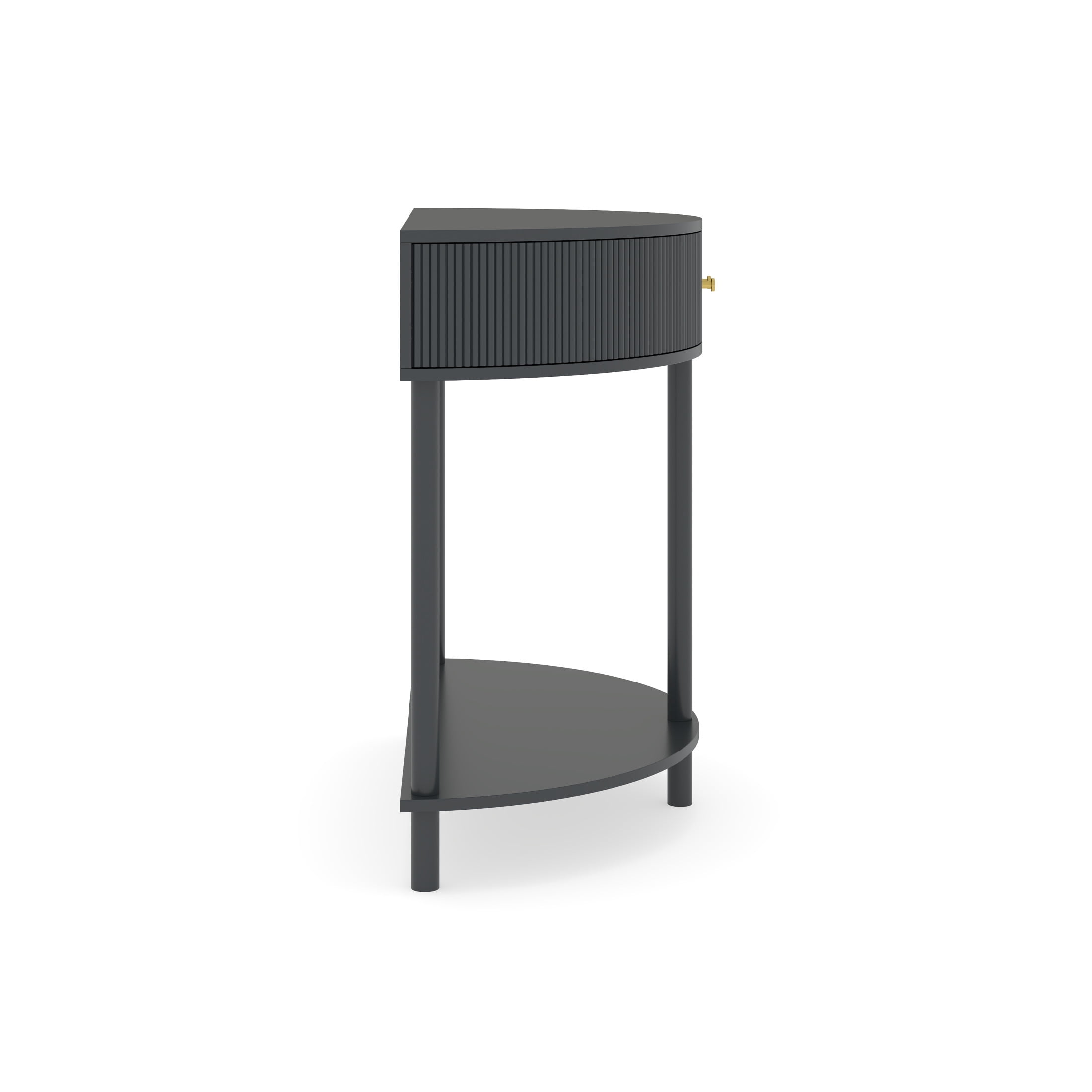 Noble House Rhett Wave-Pattern Demi-Lune Console Table, Half Moon Entryway Table with Drawers and Shelf, Dark Gray