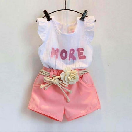 

Hunpta Toddler Kids Baby Girls Print Sleeveless T-Shirt+Shorts+Belt Outfits Clothes Set