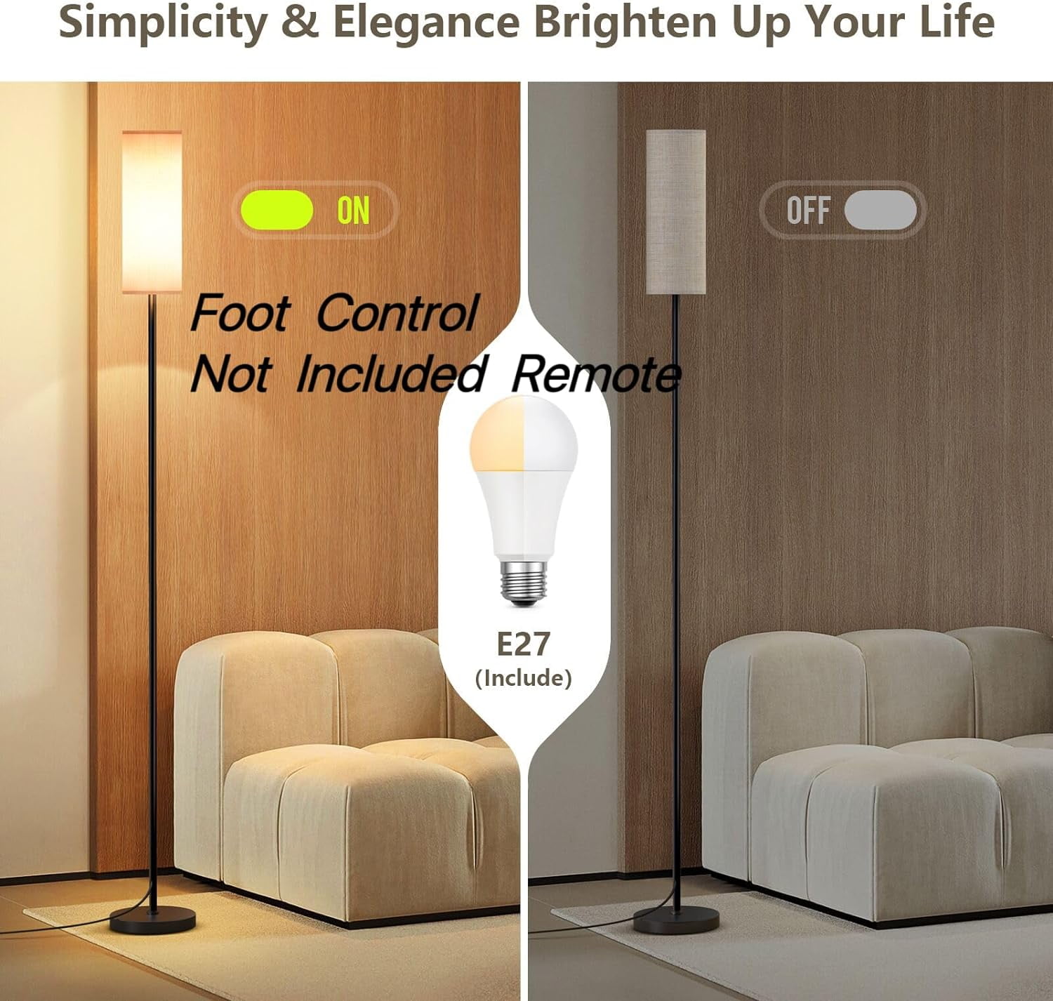 CAALOGT Floor Lamp, Modern Standing Lamp with 3 Color Temperatures, Foot Switch, for Living Room, Bedroom (9W LED Bulb )