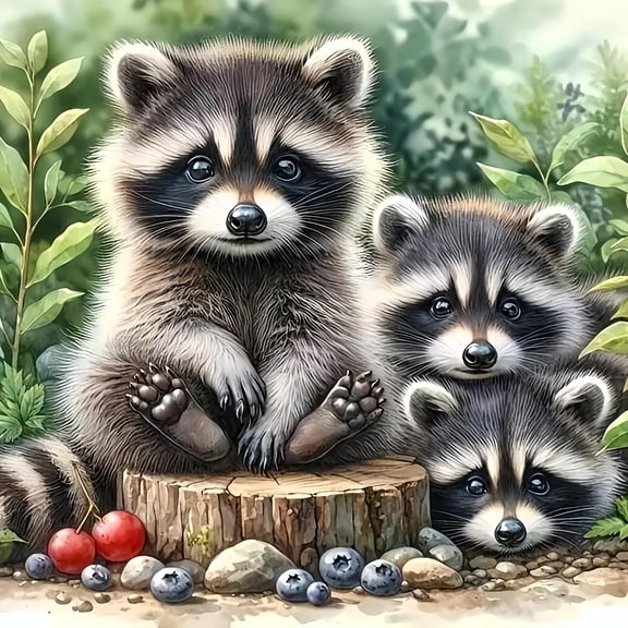 5D Animals Diamond Painting Kits for Adults, Raccoon Family Diamond Art Kits for Adults Beginner, DIY Round Full Drill Diamond Dot Gem Art Kits for Home Decor 12 X 12 Inch