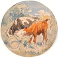 thumbnail image 2 of Theodor Philipsen 15x15 Gold Ornate Wood Frame and Double Matted Museum Art Print Titled - Two Calves in the Open, Licking a Overturned Dandelion (Draft of Ceramic Dish) (1890), 2 of 4