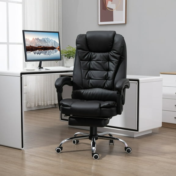 HOMCOM Executive Style Reclining Office Napping Chair PU Leather W/ Footrest