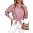 thumbnail image 2 of Fantaslook Striped Button Down Shirts for Women Smocked Cuffed Trendy Blouse Causal Long Sleeve Tops with Pocket, 2 of 9