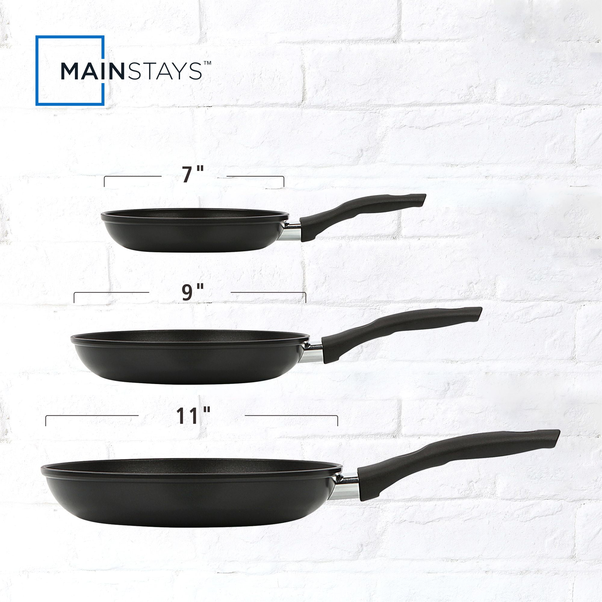 Mainstays 3-Piece Nonstick Aluminum Skillet Set, Black Finish Set of 3