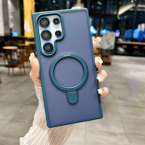 for Samsung Galaxy S26 Ultra Case, Compatible with MagSafe, Built-in Ring Stand, with Individual Camera Lens Protector, Matte Military-Grade Drop Protection Translucent Magnetic Case, Blue