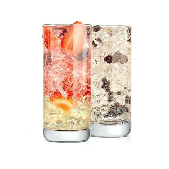 14.2oz Highball Drinking Glasses - Set of 2 Heavy Base Tall Tumbler Clear Glassware for Water, Wine, Beer, Liquor, Gin, Cocktail, Whiskey, Juice, Iced Coffee, Mixed Drinks, Dishwasher Safe