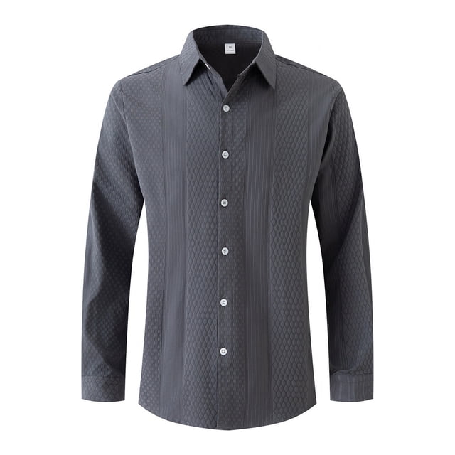 HAiming Mens Solid Color Knitted Shirts Lapel Long Sleeve Button down Tops Fall Plus Size Casual Work Office Blouse
