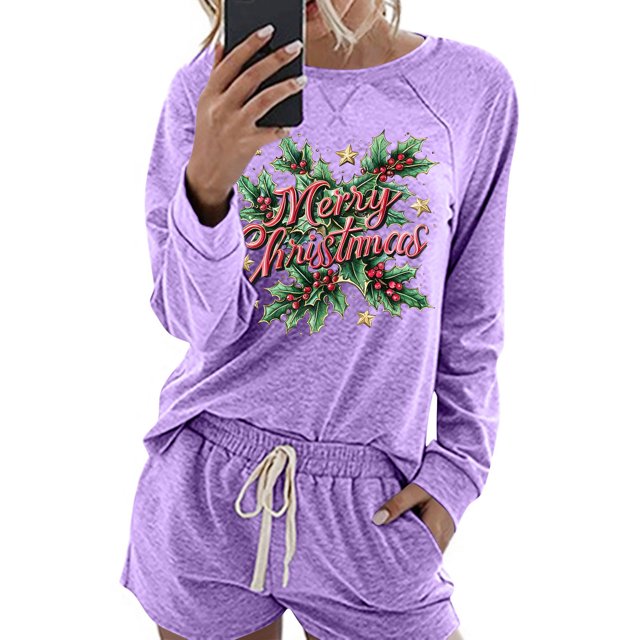 Ensemble de Maison Décontracté à Manches Longues pour Femmes de Noël