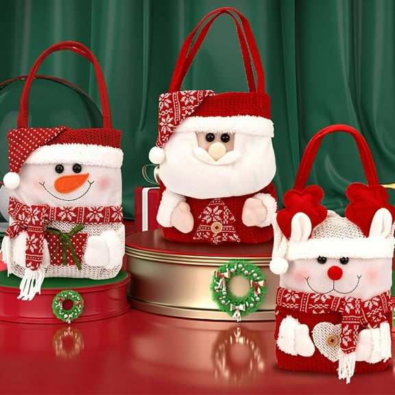 3/6/9pcs Christmas Tote Gift Bags - Santa, Snowman, Reindeer Character Design with Flip Cap Closure for Holiday Candy, Party Favors & Seasonal Treats - Festive Reusable Packaging