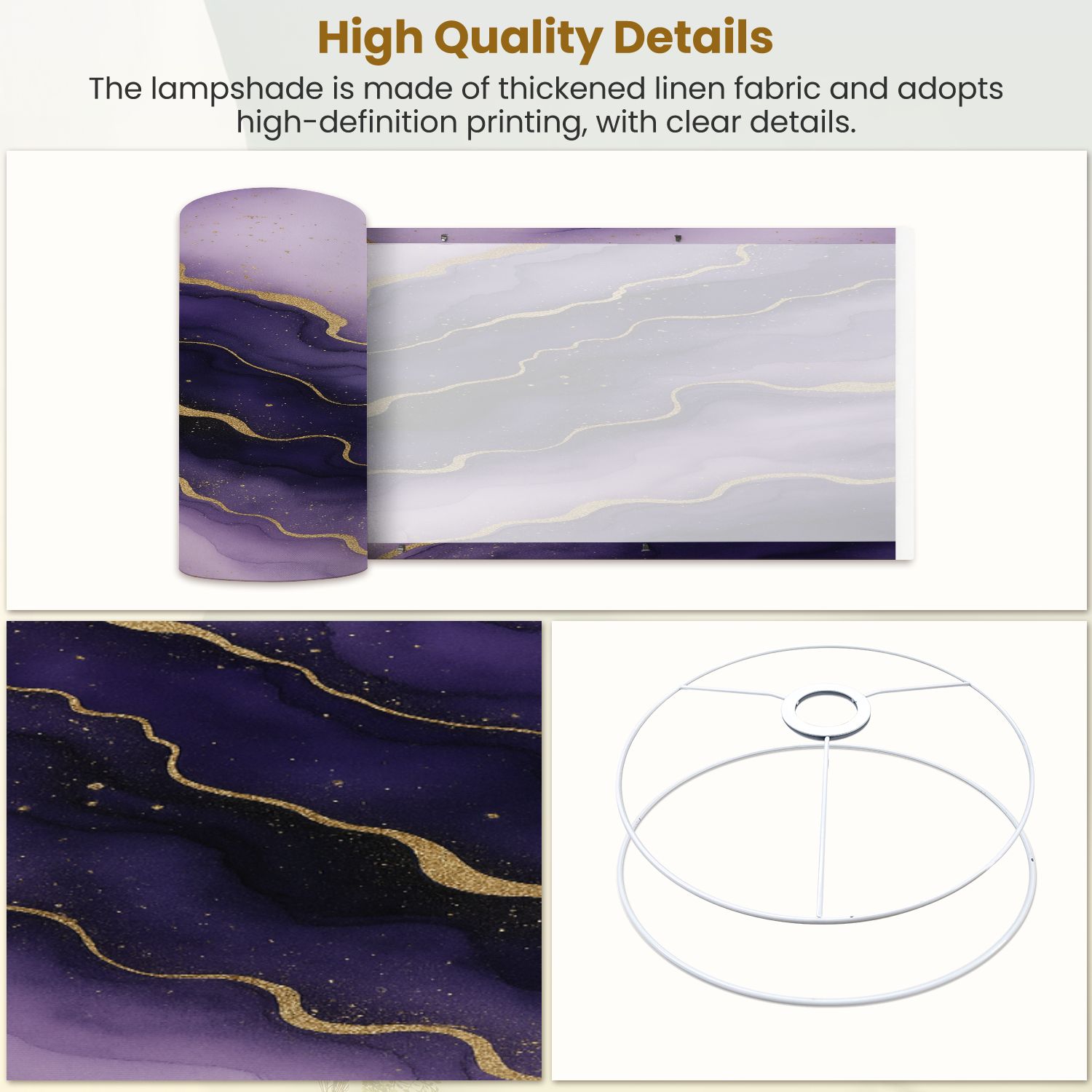 Lampshades 2 Pack Purple marble gold stripes alcohol ink Luxury violet black watercolor 13"x13"x10" Light Shade for Table Lamps Floor Lamps Drum Lamp Shades Lampshade Replacement Easy Assembly