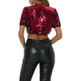 thumbnail image 3 of INSPIRE CHIC Women's Sequin Puff Short Sleeve Open Front Party Crop Cardigan XL Red, 3 of 6