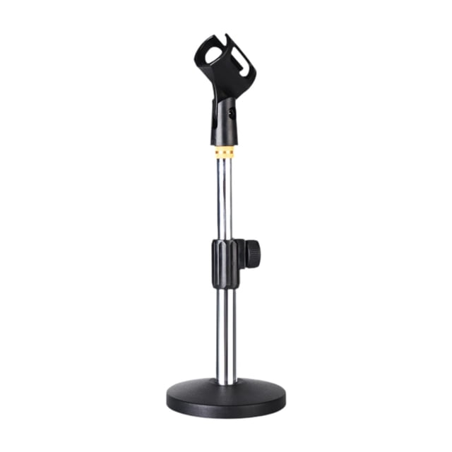 koolsoo Support de Microphone de Bureau en Métal à Hauteur Réglable pour Concert, Chant, Réunion Argent Électroplaqué