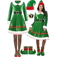 thumbnail image 3 of Disfraz familiar de elfo navideño, traje de juego de rol, disfraz de Papá Noel verde para fiesta, ropa elegante, conjunto de disfraz de madre para niños, 3 of 5