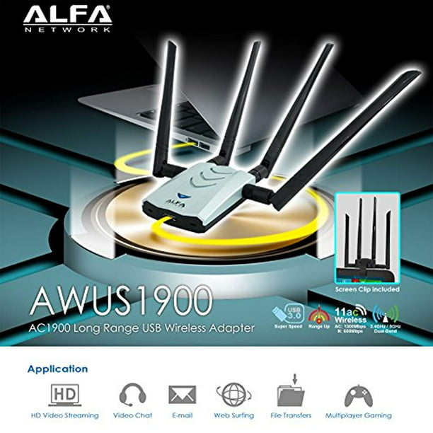 pedazo cápsula poco claro Alfa AC1900 Wifi Adapter - 1900 Mbps 802.11ac Long-Range Dual Band USB 3.0  Wi-Fi Network Adapter - Walmart.com