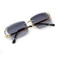 thumbnail image 3 of Rimless Luxury Hip Hop Men's Gem Cut Purple Tint Gold Frame Rectangle Sunglasses, 3 of 5