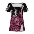 thumbnail image 4 of ICHUANYI Clearance Fashion Womens Casual Printed Square Neck Short Sleeve Buttons Tops Loose Blouses(Purple, L) ICHUANYI WER2023081009326, 4 of 5