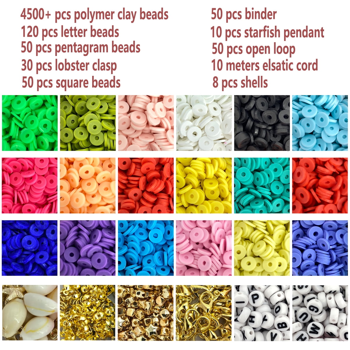 Clay Beads 15 Colors Flat Round Polymer Clay Beads With Lobster Claw Clasps  & Shell For Jewelry Making Kit For DIY Key Chains Bracelets Necklace Jewe