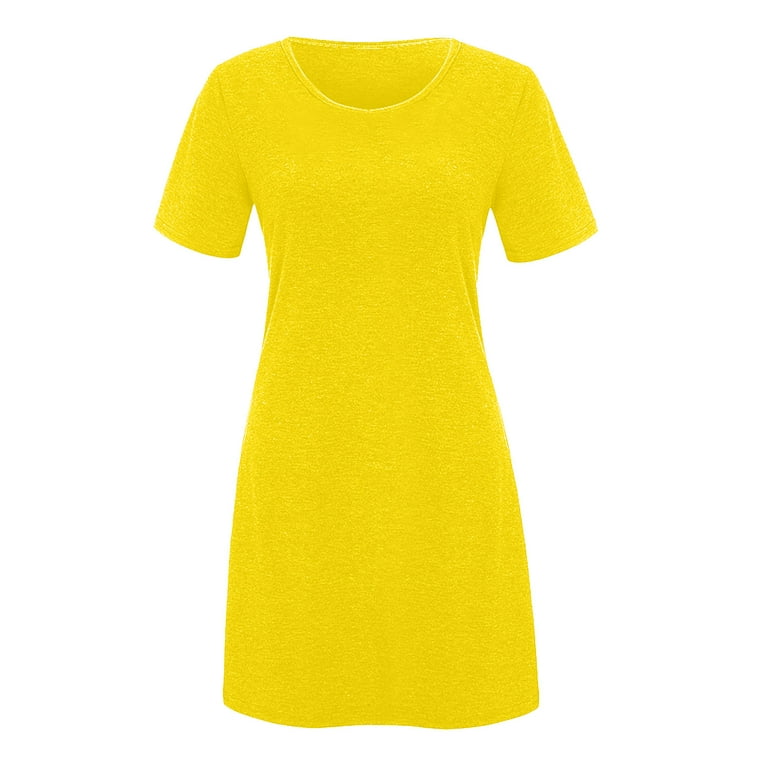 Yeshire Women's Ruffled Mini Dress – Stretchy Crew Neck T-Shirt Dress In Yellow